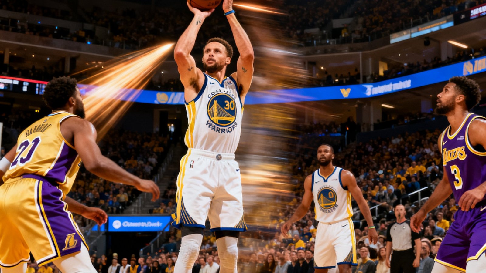 NBA湖人vs勇士库里三分集锦，单节投进6记三分，全场集锦包含10佳球